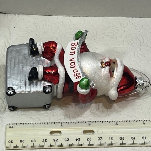Bon Voyage Travel Christmas Santa Suitcase Glass Glitter Ornament 5"๐ - Picture 8 of 9